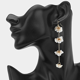 Layered Pearl Petal Cluster Long Floral Drop Earrings