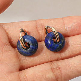 Natural Stone Charm Mini Hoop Earrings