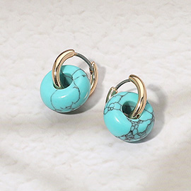 Natural Stone Charm Mini Hoop Earrings