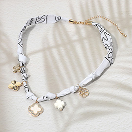 Quatrefoil Butterfly Clover Flower Charm Bandana Fabric Necklace