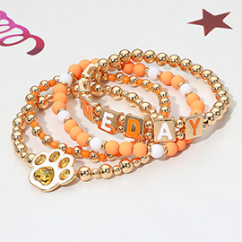 4PCS - GAME DAY Message Paw Charm Beaded Stretch Multi Layered Bracelets