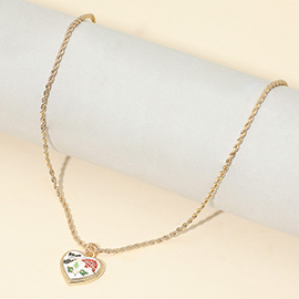 Butterfly Flower Enamel Detailed Heart Pendant Necklace