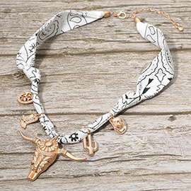 Boho Western Bull Skull Cactus Cowboy Hat Boots Charm Fabric Necklace