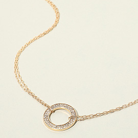 Sparkling Stone Accent Dainty Circle Pendant Necklace