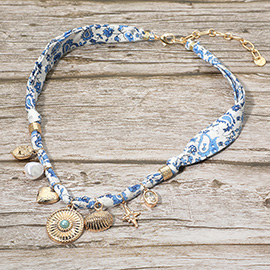 Boho Disc Sea Shell Heart Locket Pearl Star Stone Charm Fabric Necklace