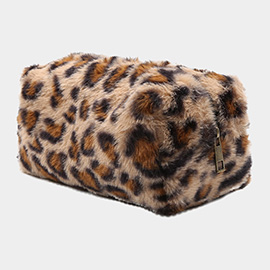 Leopard Pattern Faux Fur Pouch Bag