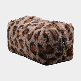 Leopard Pattern Faux Fur Pouch Bag