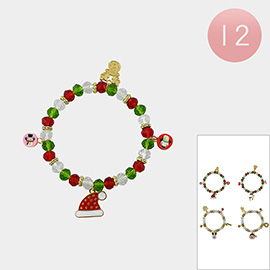 12PCS - Christmas Charm Beaded Stretch Bracelets