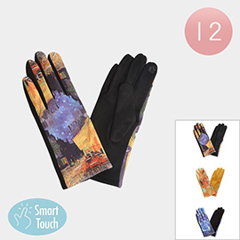12Pairs - Van Gogh Painting Print Smart Touch Winter Gloves