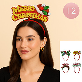 12PCS - Festive Holiday Lettering Message Headbands