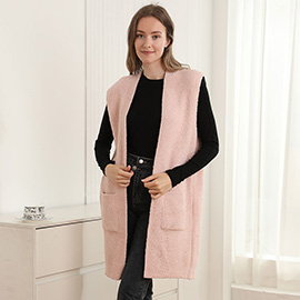Solid Color Open Front Long Vest