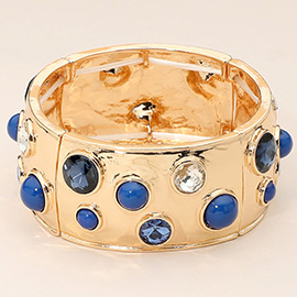 Gemstone Studded Wide Bangle Statement Stretch Bracelet