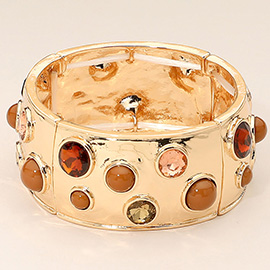 Gemstone Studded Wide Bangle Statement Stretch Bracelet