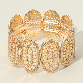 Textured Cut Out Oval Panel Wide Stretch Bracelet