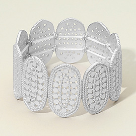 Textured Cut Out Oval Panel Wide Stretch Bracelet