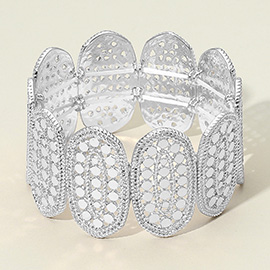 Textured Cut Out Oval Panel Wide Stretch Bracelet
