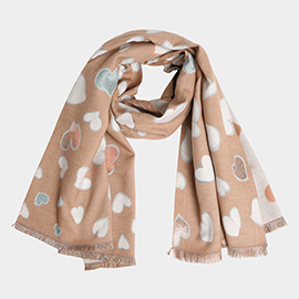 Heart Pattern Fringe Oblong Scarf
