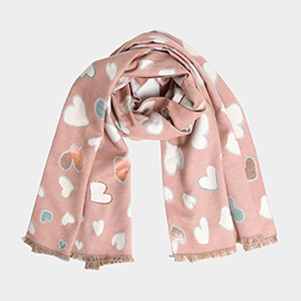 Heart Pattern Fringe Oblong Scarf
