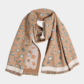 Leopard Pattern Fringe Oblong Scarf