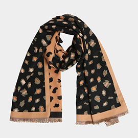 Leopard Pattern Fringe Oblong Scarf