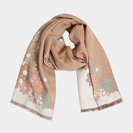 Floral Pattern Fringe Oblong Scarf