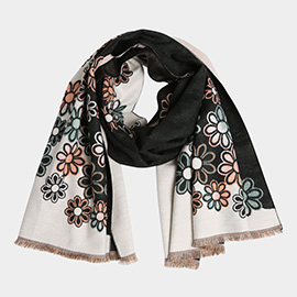 Floral Pattern Fringe Oblong Scarf