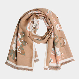 Floral Pattern Fringe Oblong Scarf