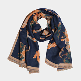 Floral Pattern Fringe Oblong Scarf