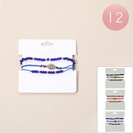 12 SET OF 3 - Evil Eye Beaded Multi Layered Bracelets