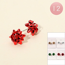 12Pairs - Holiday Bow Stud Earrings