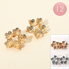 12Pairs - Textured Metal Flower Wreath Earrings