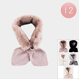 12PCS - Faux Fur Knitted Bow Tie Design Collar Scarves