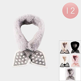 12PCS - Faux Fur Polka Dot Bow Tie Design Collar Scarves