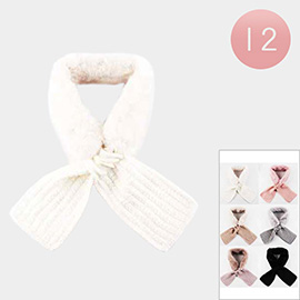 12PCS - Faux Fur Ribbed Knit Bow Tie Design Collar Scarves