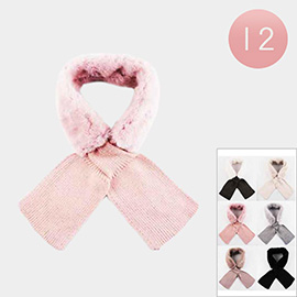 12PCS - Faux Fur Wide Knit Bow Tie Design Collar Scarves