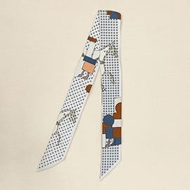 Abstract Horse Grid Pattern Printed Twilly Skinny Scarf