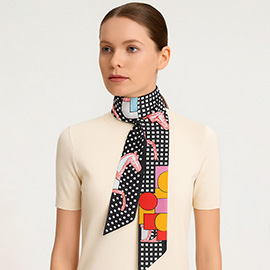 Abstract Horse Grid Pattern Printed Twilly Skinny Scarf