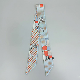 Abstract Horse Grid Pattern Printed Twilly Skinny Scarf