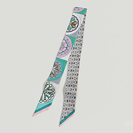 Colorful Circle Motif Abstract Pattern Printed Twilly Skinny Scarf