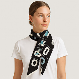 Geometric Square Horse Pattern Printed Twilly Skinny Scarf