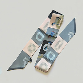 Geometric Square Horse Pattern Printed Twilly Skinny Scarf
