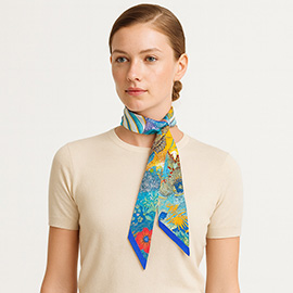 Abstract Zebra Floral Pattern Printed Twilly Skinny Scarf