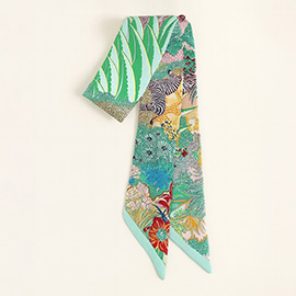 Abstract Zebra Floral Pattern Printed Twilly Skinny Scarf