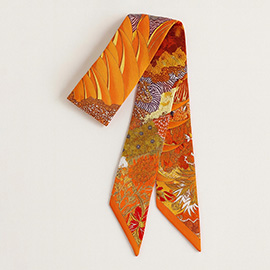 Abstract Zebra Floral Pattern Printed Twilly Skinny Scarf