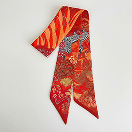 Abstract Zebra Floral Pattern Printed Twilly Skinny Scarf