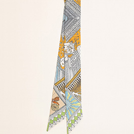 Geometric Architectural Pattern Printed Twilly Skinny Scarf