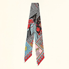 Geometric Architectural Pattern Printed Twilly Skinny Scarf