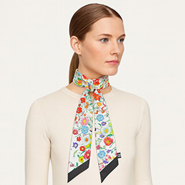 Multicolor Bloom Floral Pattern Printed Twilly Skinny Scarf