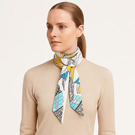Floral Pattern Printed Twilly Skinny Scarf