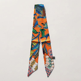 Floral Pattern Printed Twilly Skinny Scarf